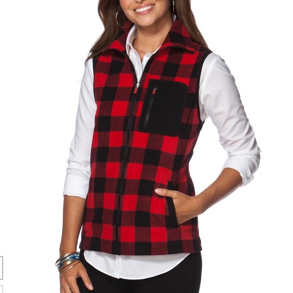 Chaps Buffalo Check Plaid Fleece Vest 